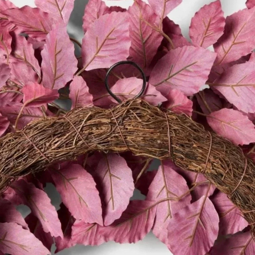 Studio McGee Artificial Leaf Wreath Arrangement Burgundy - Threshold